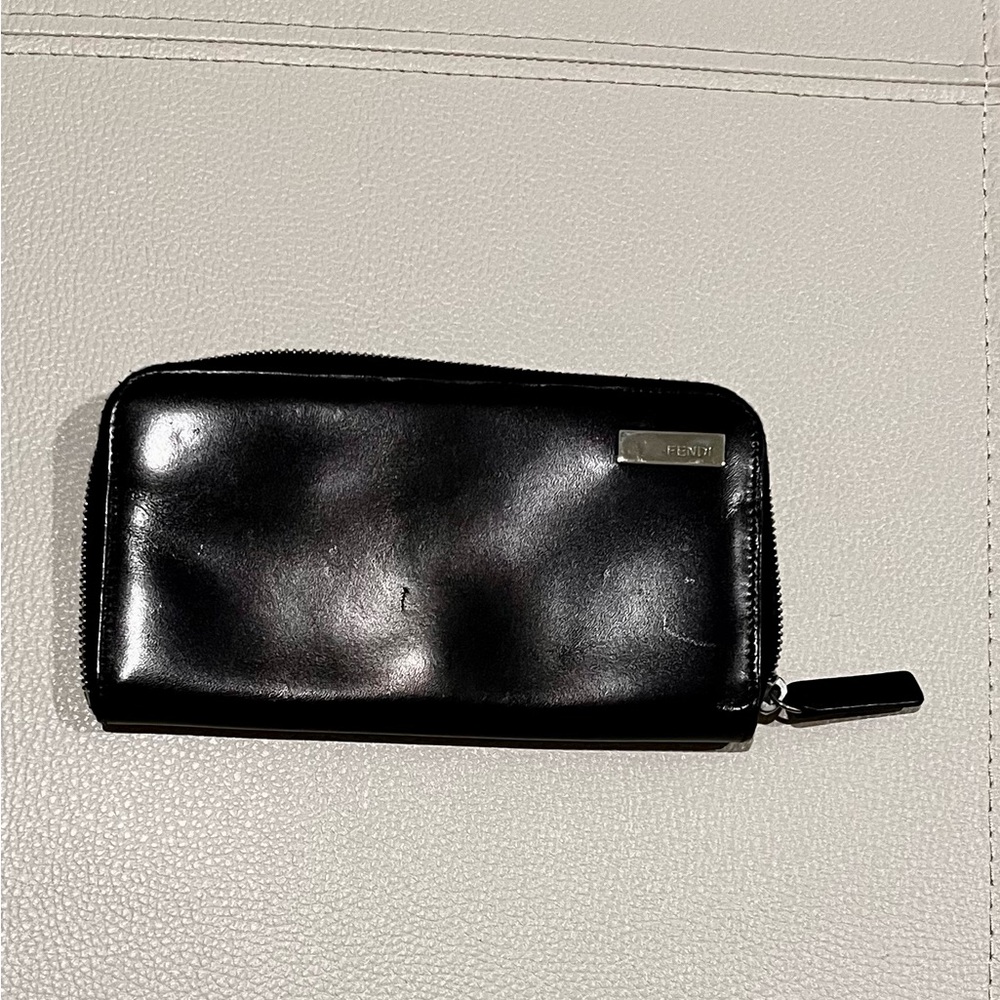 Fendi Black Leather Zip Wallet